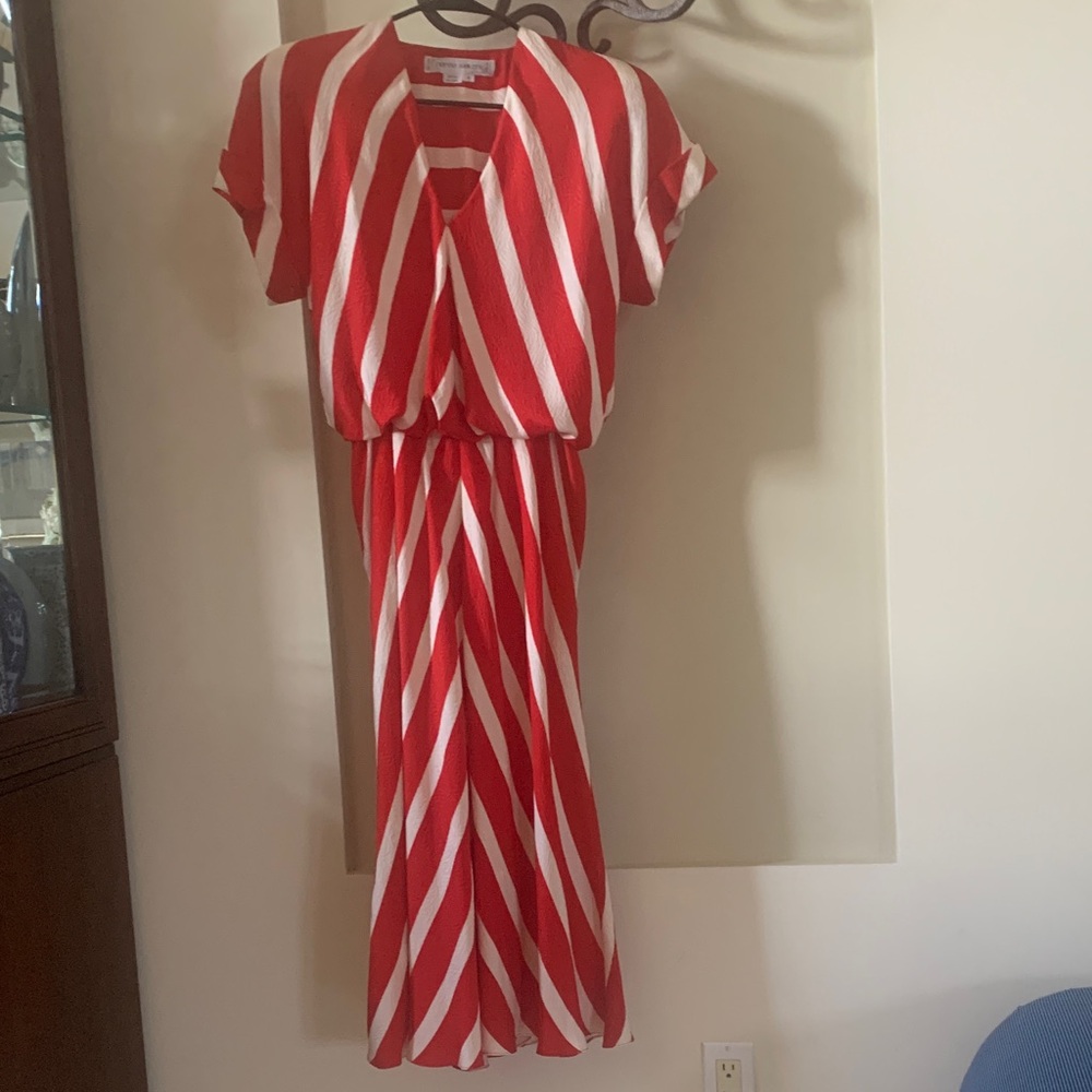 Red and White Striped Dress, silk, Norma Walter, fabulous